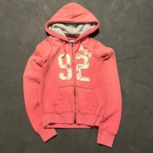 Vintage Y2K Abercrombie & Fitch Hoodie Womens Small Pink Full Zip Waffle 2000s
